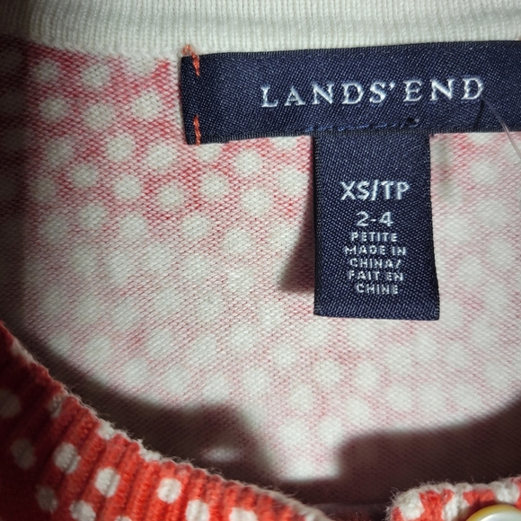 Lands' End Orange and White Polka Dot cardigan boxy square cut Sweater XS - Picture 4 of 5